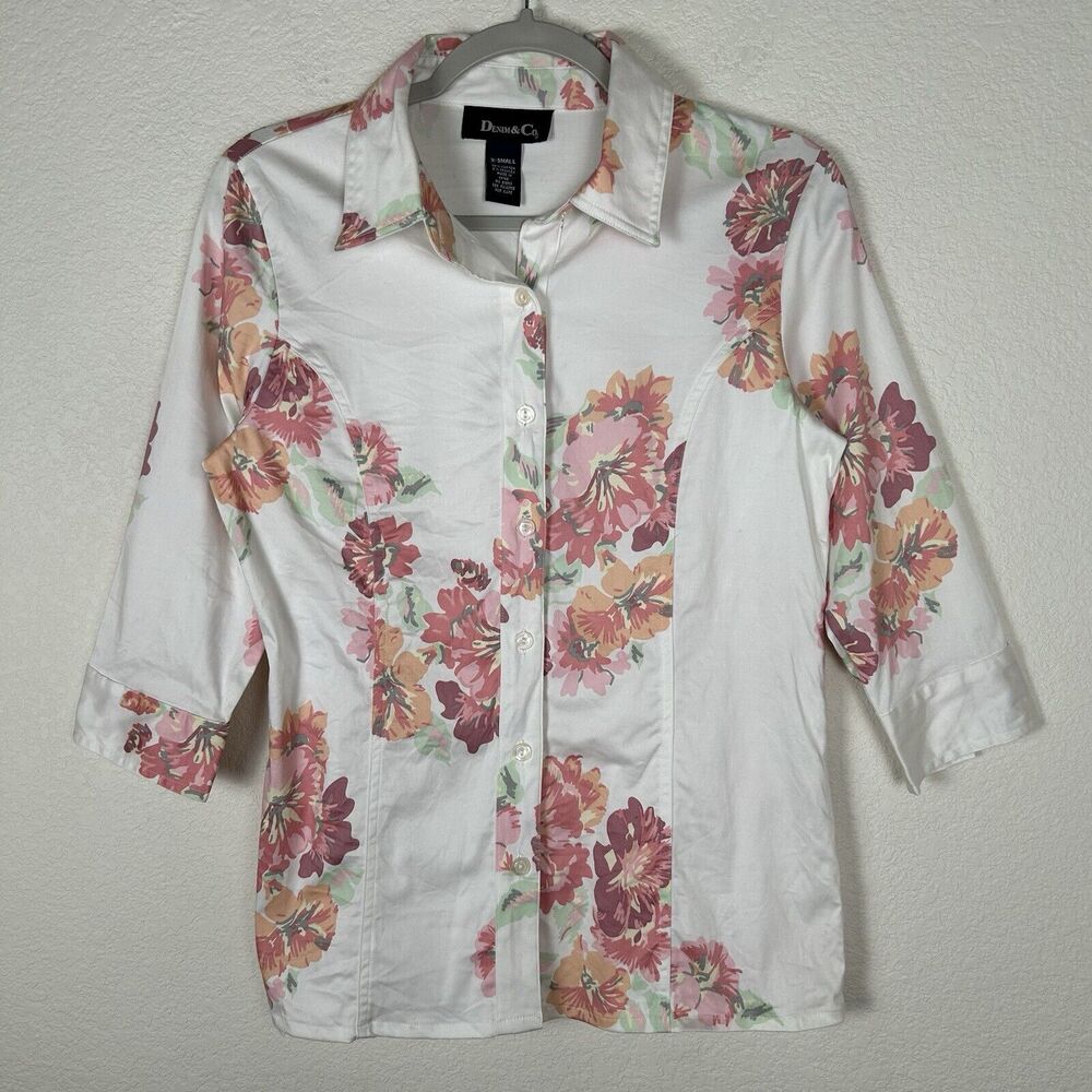 Denim & Co X-Small Floral Button Down Cottagecore Gardengirlcore Casual